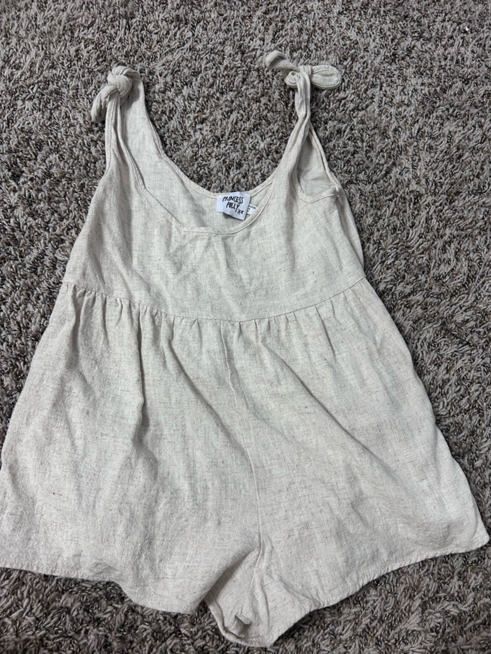 Princess Polly Cream Linen Blend Tie-Shoulder Romper